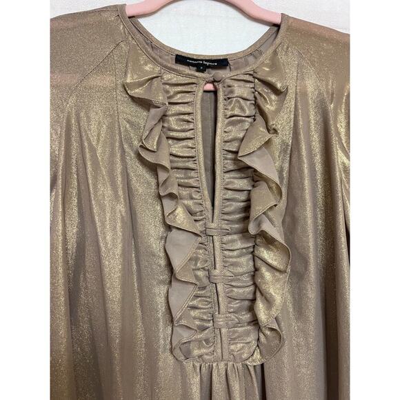 Nanette Lepore Size 8 Gold Top Ruffles Long Sleeve - Picture 5 of 7